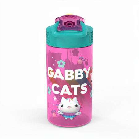 Gabby's Dollhouse 16 ounce Reusable Plastic Water Bottle with Straw